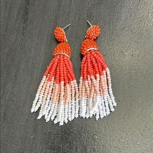Orange, Peach, and White Beaded Tassel Earrings